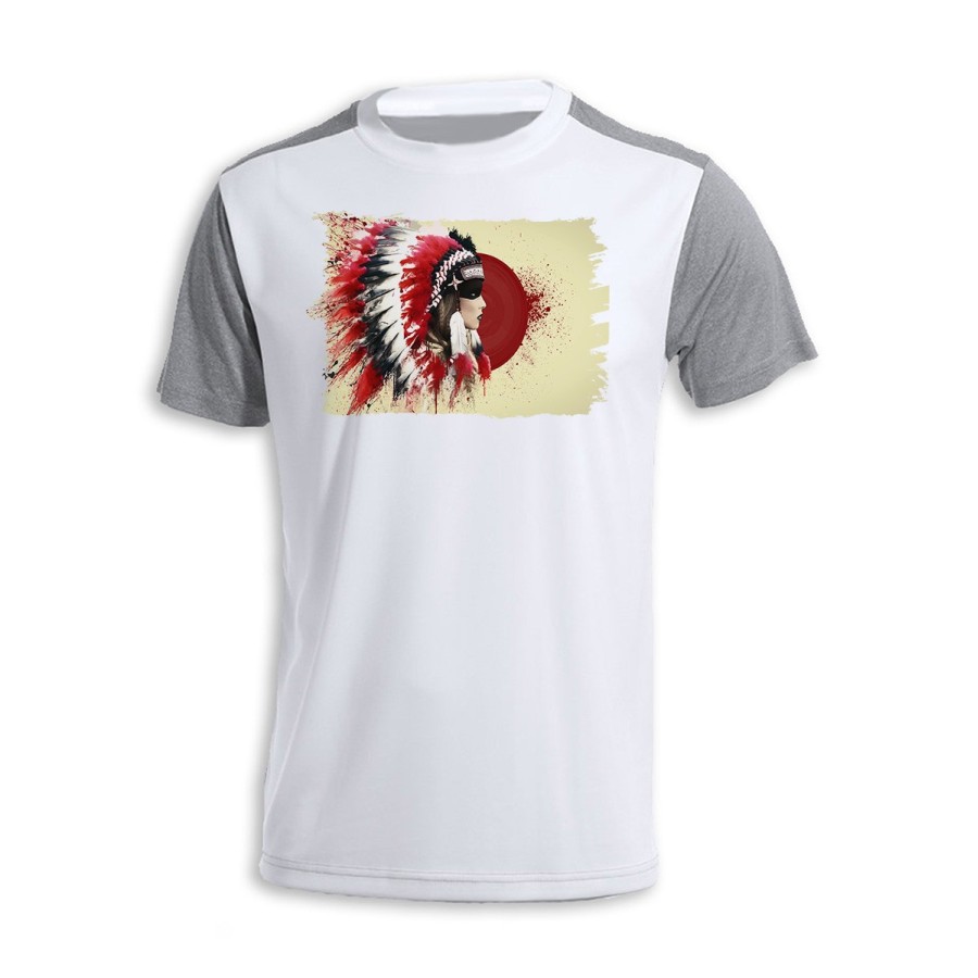 CAMISETA DISEÑO BICOLOR indio tribal plumas nativo americano personalizada