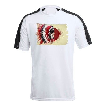 CAMISETA TÉCNICA FRANJA MANGAS NEGRA indio tribal plumas nativo americano personalizada