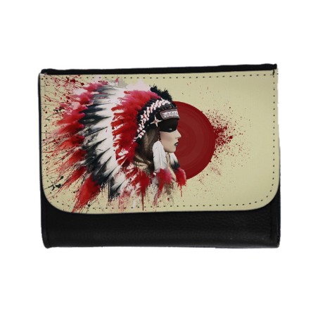 BILLETERA BILLETERO indio tribal plumas nativo americano unisex negro monedero