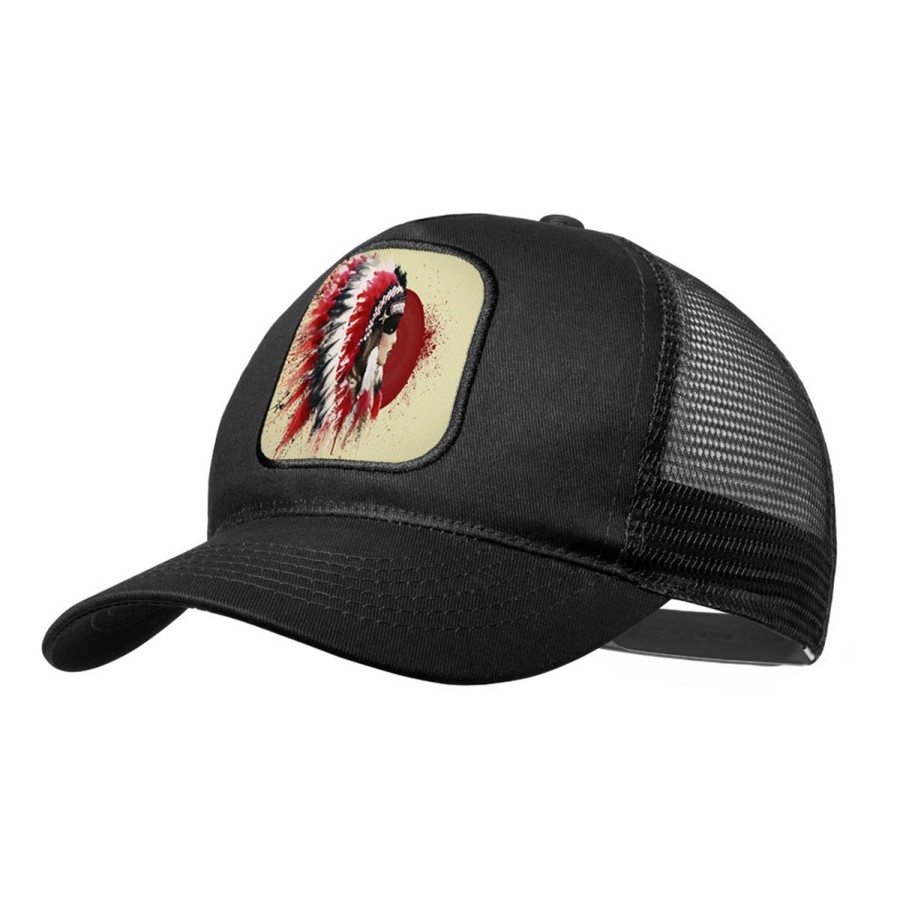 GORRA NEGRA CON REJILLA indio tribal plumas nativo americano moda deporte