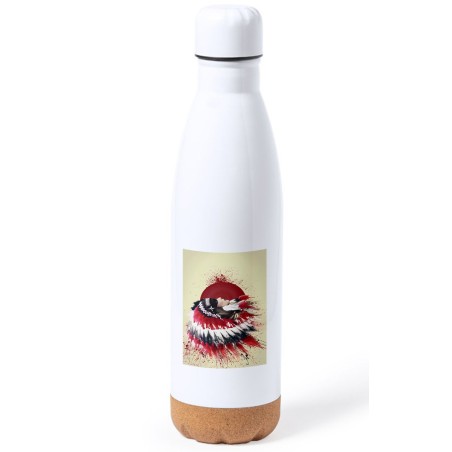 BIDON 750 ML ACERO INOXIDABLE ADORNO DE CORCHO indio tribal plumas nativo americano tapon botella