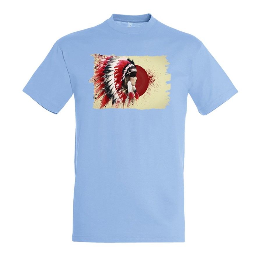 CAMISETA AZUL CIELO indio tribal plumas nativo americano moda verano personalizada