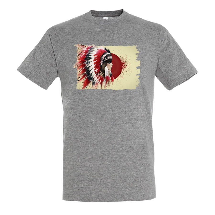 CAMISETA GRIS MEZCLA indio tribal plumas nativo americano moda verano personalizada