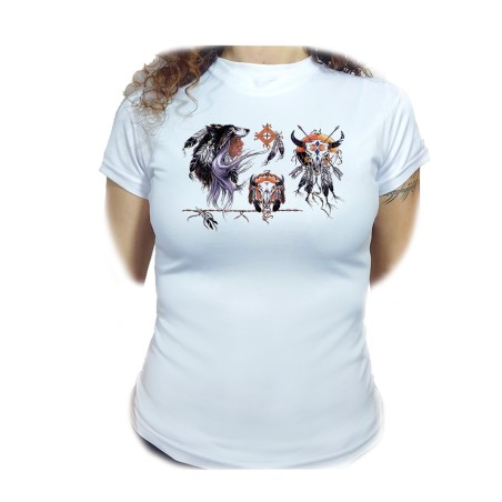 CAMISETA MUJER indio nativo americano tribal cuernos moda personalizada