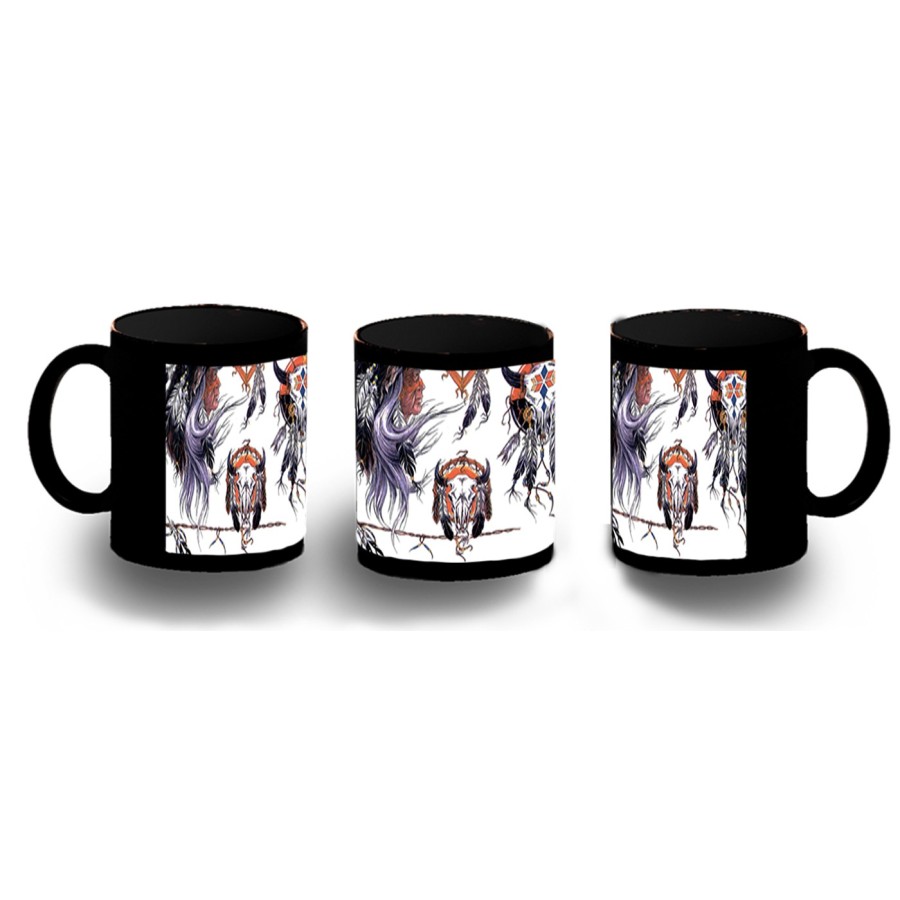 TAZA COMPLETAMENTE NEGRA indio nativo americano tribal cuernos personalizada