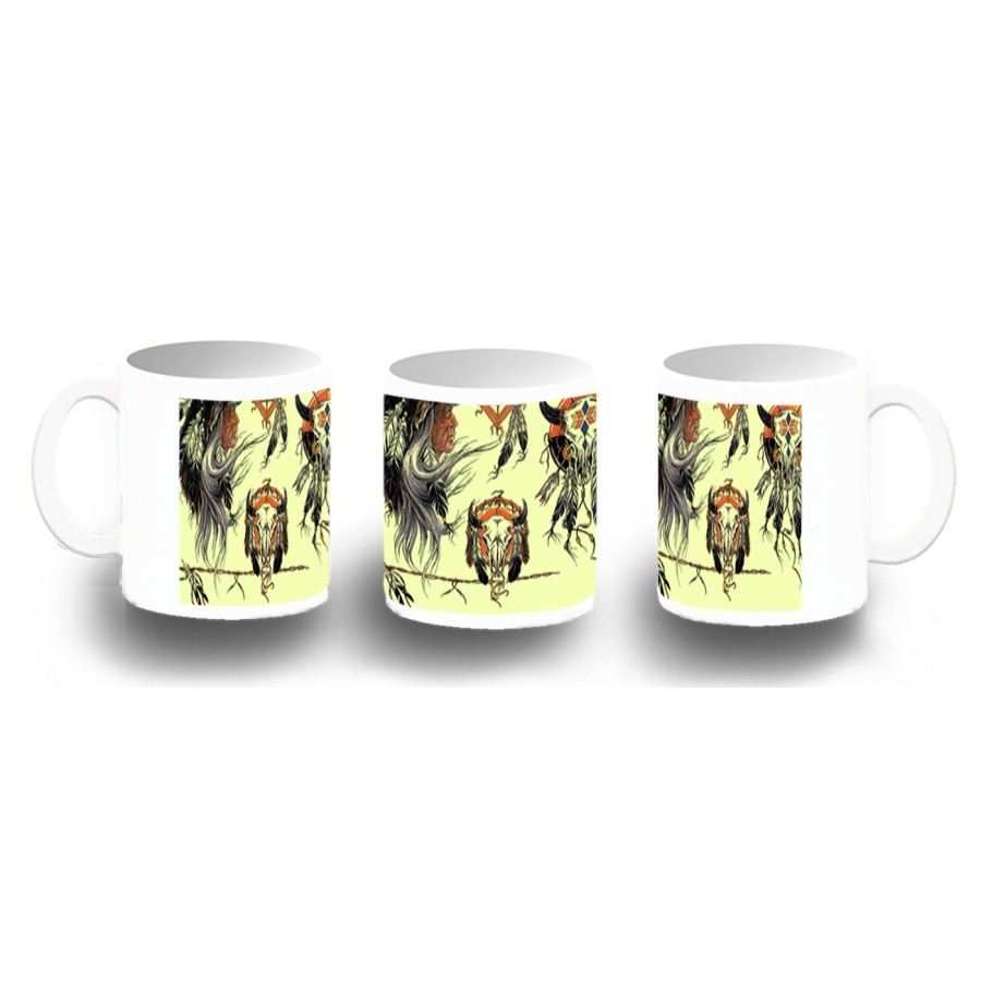 TAZA FOTOLUMINISCENTE indio nativo americano tribal cuernos BRILLA OSCURIDAD