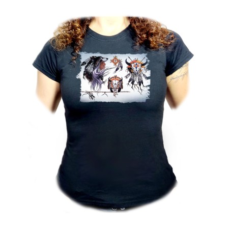 CAMISETA NEGRA MUJER indio nativo americano tribal cuernos oferta personalizada