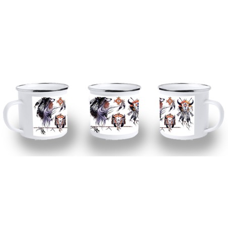 TAZA METALICA indio nativo americano tribal cuernos metal personalizada