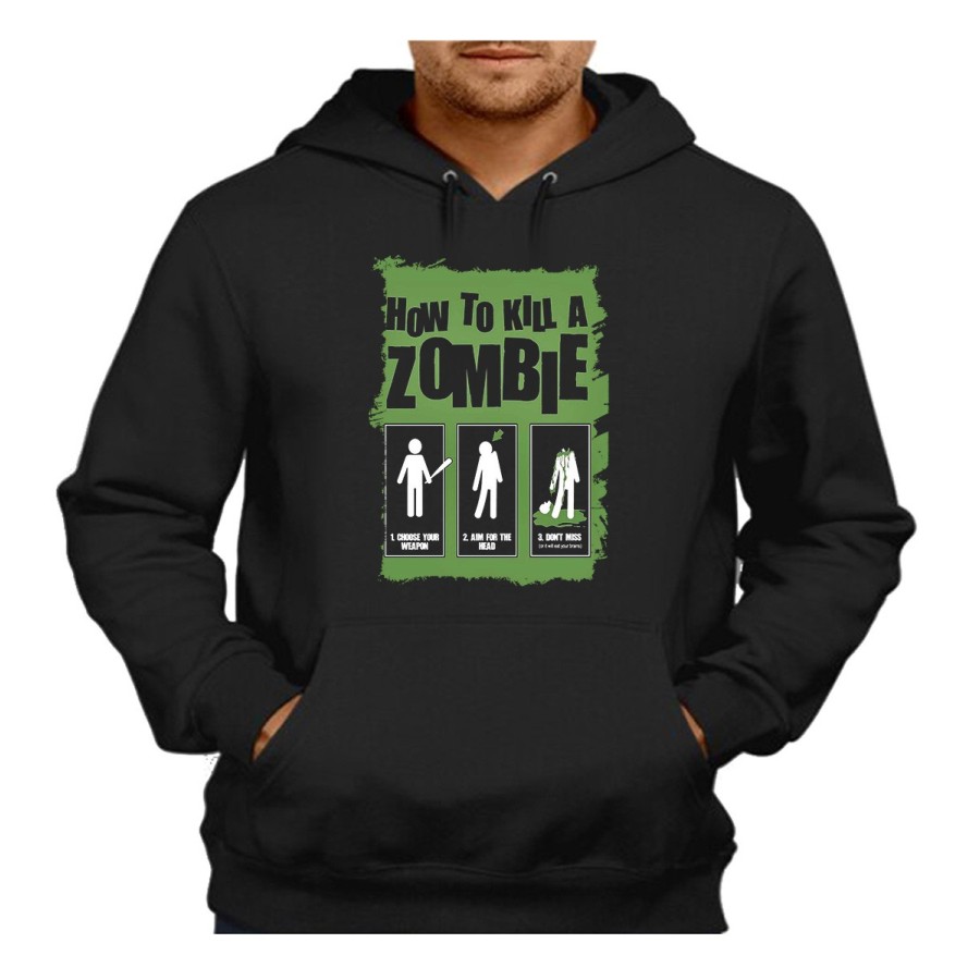 SUDADERA NEGRA CON CAPUCHA como matar a un zombie  muertos adulto poliester algodón personalizada