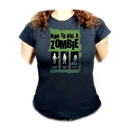 CAMISETA NEGRA MUJER como matar a un zombie muertos oferta personalizada