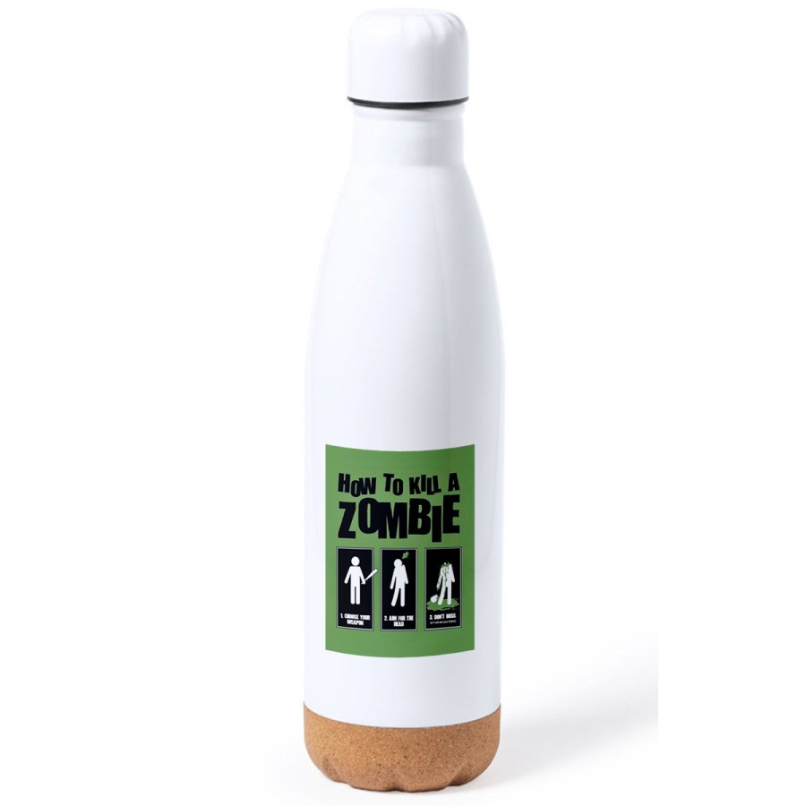 BIDON 750 ML ACERO INOXIDABLE ADORNO DE CORCHO como matar a un zombie  muertos tapon botella