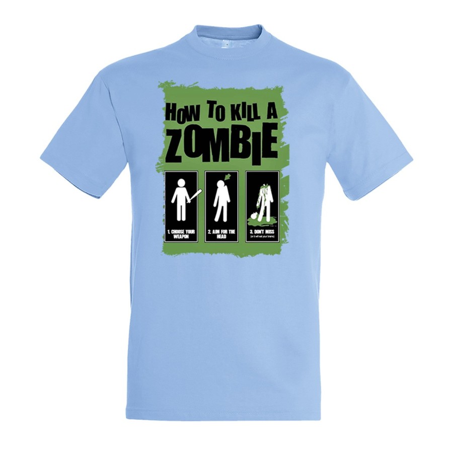 CAMISETA AZUL CIELO como matar a un zombie  muertos moda verano personalizada