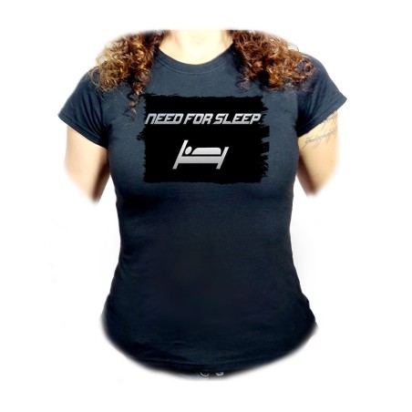 CAMISETA NEGRA MUJER need for sleep dormir pereza perezoso oferta personalizada
