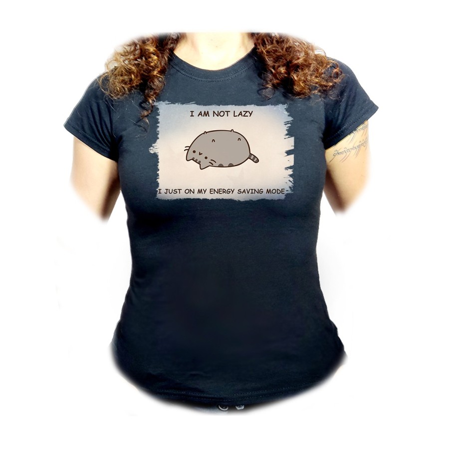CAMISETA NEGRA MUJER not lazy dormilon perezoso modo ahorro oferta personalizada
