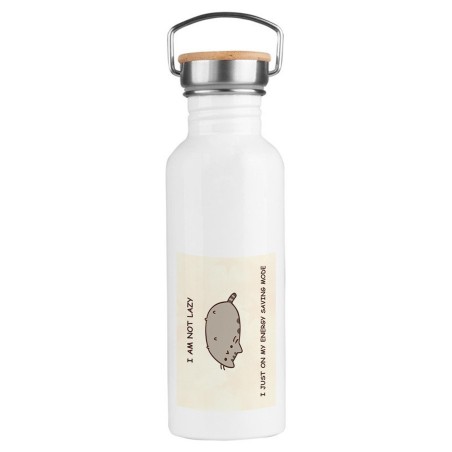 BIDON 750 ML ACERO INOXIDABLE ESTILO RETRO not lazy dormilon perezoso modo ahorro deporte deportivo botella