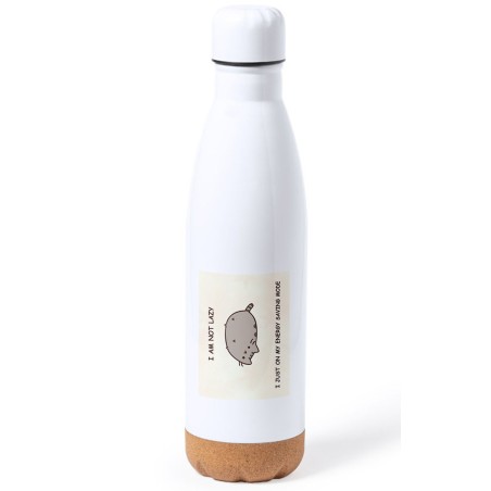 BIDON 750 ML ACERO INOXIDABLE ADORNO DE CORCHO not lazy dormilon perezoso modo ahorro tapon botella