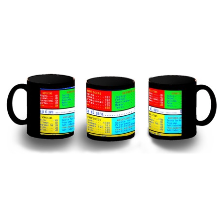 TAZA COMPLETAMENTE NEGRA television tv antigua teletexto retro personalizada