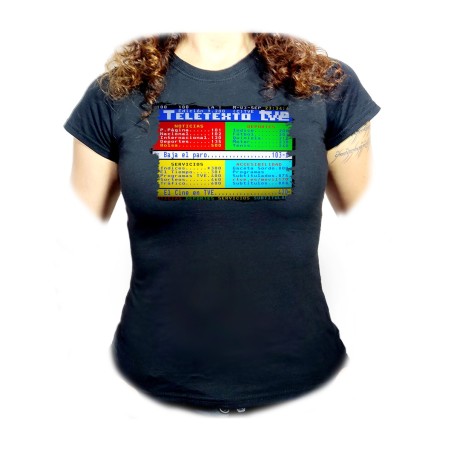 CAMISETA NEGRA MUJER television tv antigua teletexto retro oferta personalizada