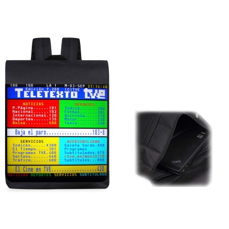 PACK MOCHILA Y ESTUCHE television tv antigua teletexto retro material escolar