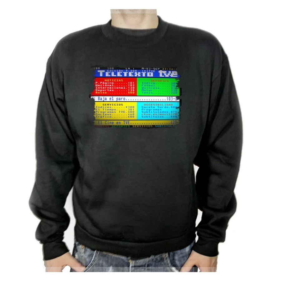 SUDADERA NEGRA television tv antigua teletexto retro adulto poliester algodón personalizada