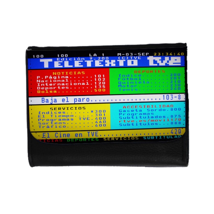 BILLETERA BILLETERO television tv antigua teletexto retro unisex negro monedero