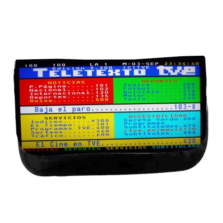 ESTUCHE NECESER DE LONA television tv antigua teletexto retro unisex negro monedero billetera