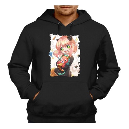 SUDADERA NEGRA CON CAPUCHA ania spy family serie anime kawaii cute linda adulto poliester algodón personalizada