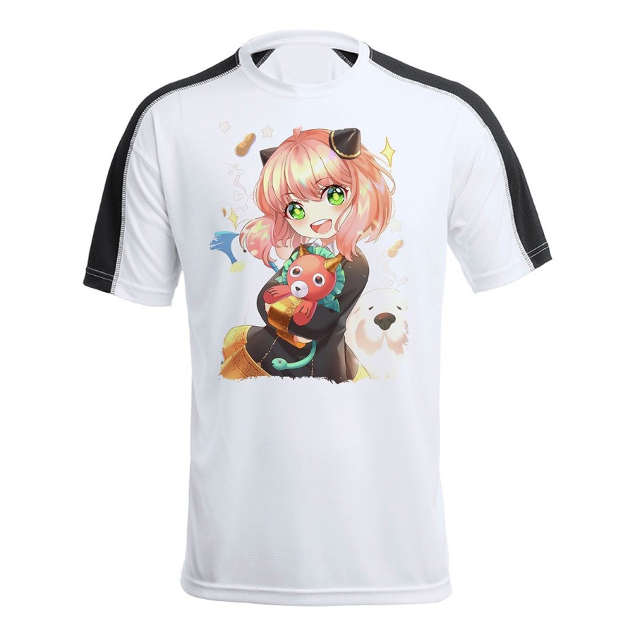 CAMISETA TÉCNICA FRANJA MANGAS NEGRA ania spy family serie anime kawaii cute linda personalizada