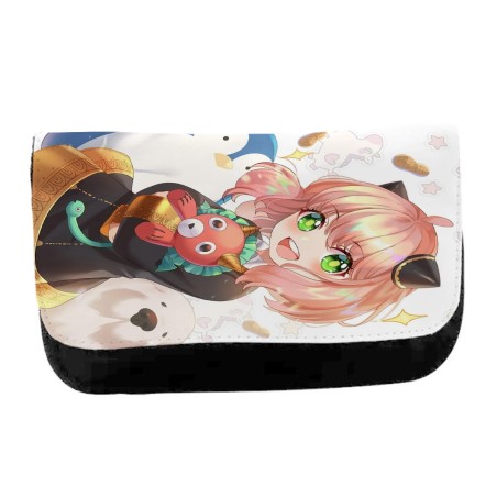 ESTUCHE NECESER DE LONA ania spy family serie anime kawaii cute linda unisex negro monedero billetera