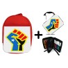 PACK MOCHILA ROJA Y ESTUCHE bandera logo independencia trans ley feminista material escolar