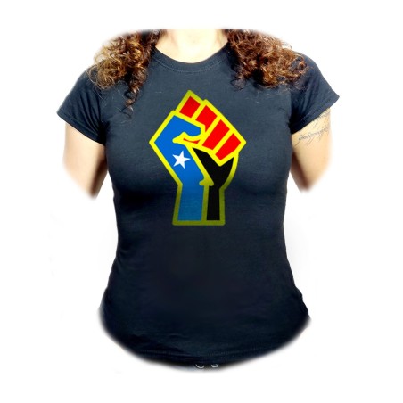 CAMISETA NEGRA MUJER bandera logo independencia trans ley feminista oferta personalizada