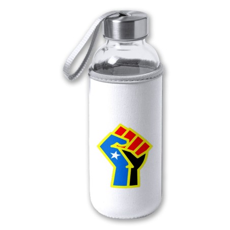 BIDON DE 420 ML CON FUNDA DE NEOPRENO bandera logo independencia trans ley feminista tapon seguridad