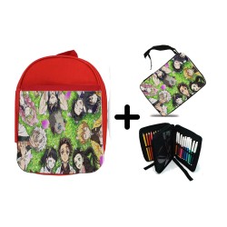 PACK MOCHILA ROJA Y ESTUCHE kimetsu no yaiba personajes pilares cazadores material escolar