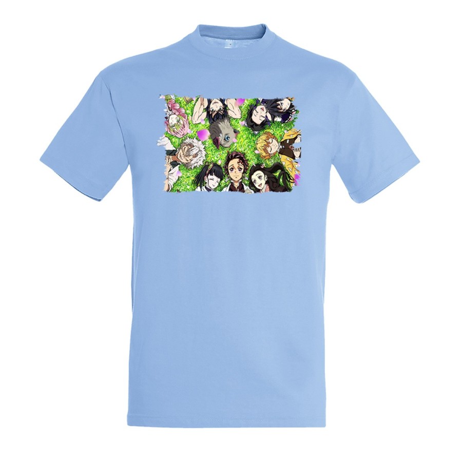 CAMISETA AZUL CIELO kimetsu no yaiba personajes pilares cazadores moda verano personalizada