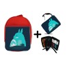 PACK MOCHILA ROJA Y ESTUCHE totoro viaje fantasia logo anime pelicula material escolar