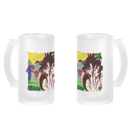 JARRA CERVEZA CRISTAL goku y chichi anime shonen dragon ball z esmerilada esmerilado 500ml
