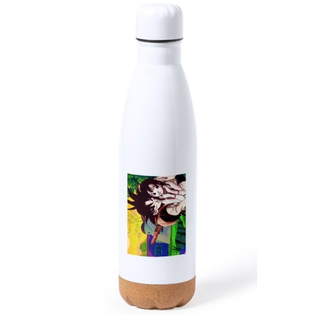 BIDON 750 ML ACERO INOXIDABLE ADORNO DE CORCHO goku y chichi anime shonen dragon ball z tapon botella