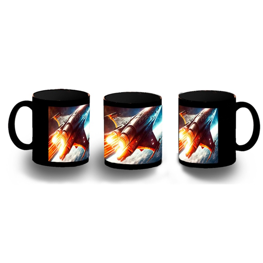 TAZA COMPLETAMENTE NEGRA nave espacio cosmos estrellas planetas ovni uap personalizada