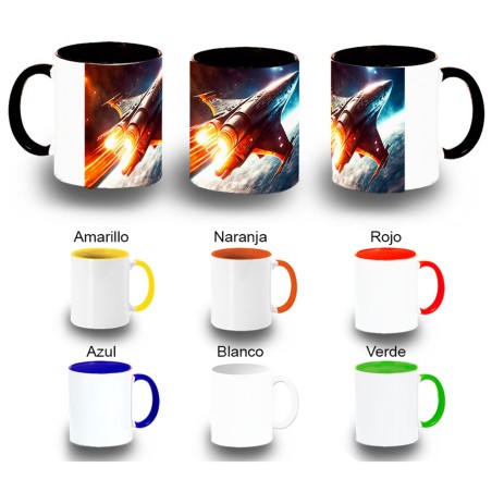 TAZA COLORES nave espacio cosmos estrellas planetas ovni uap color personalizada