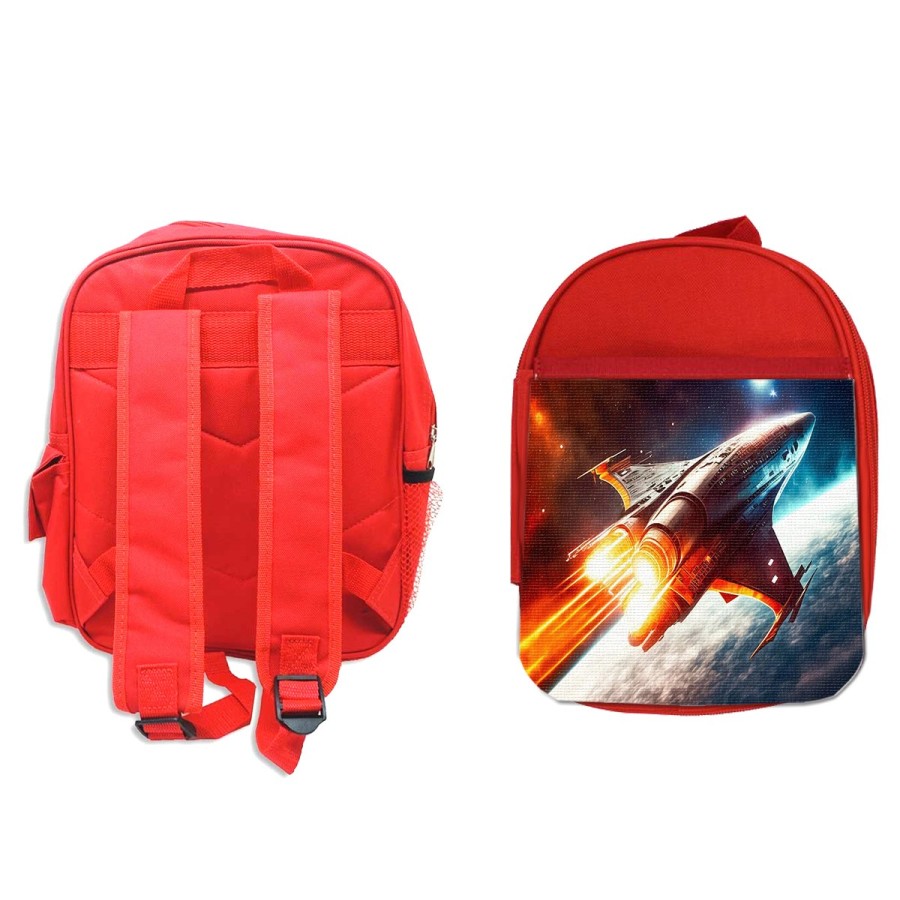 MOCHILA ROJA nave espacio cosmos estrellas planetas ovni uap escolar personalizado