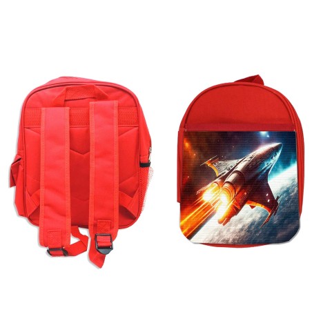 MOCHILA ROJA nave espacio cosmos estrellas planetas ovni uap escolar personalizado