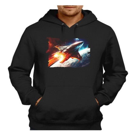 SUDADERA NEGRA CON CAPUCHA nave espacio cosmos estrellas planetas ovni uap adulto poliester algodón personalizada