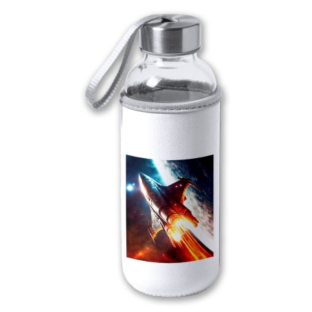 BIDON DE 420 ML CON FUNDA DE NEOPRENO nave espacio cosmos estrellas planetas ovni uap tapon seguridad