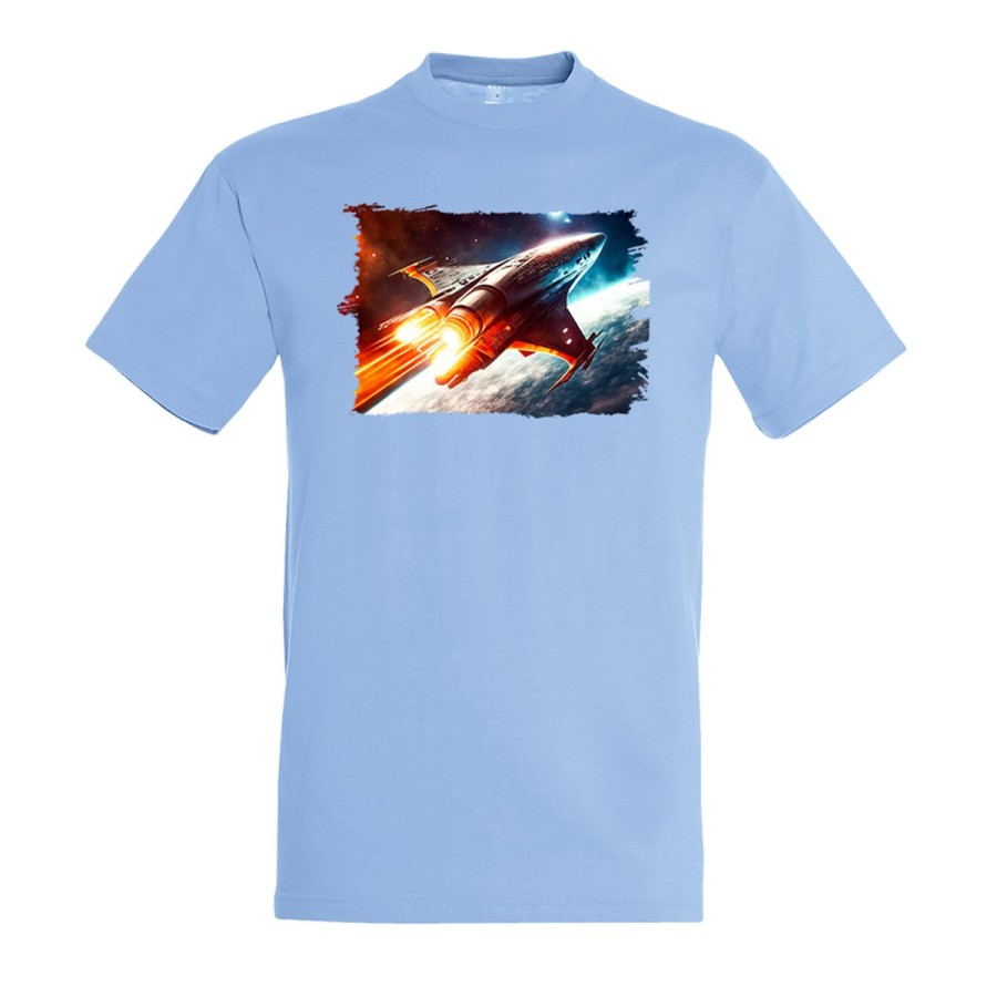 CAMISETA AZUL CIELO nave espacio cosmos estrellas planetas ovni uap moda verano personalizada