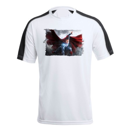 CAMISETA TÉCNICA FRANJA MANGAS NEGRA superhombre superheroe hombre con capa personalizada