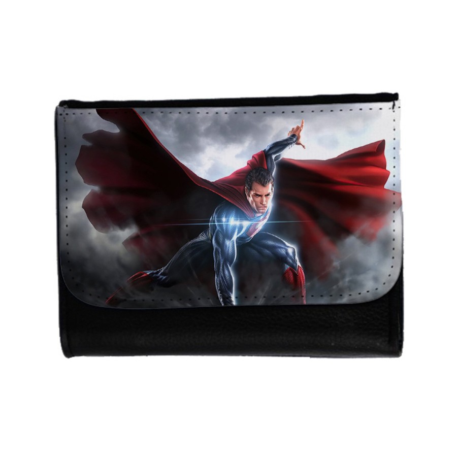 BILLETERA BILLETERO superhombre superheroe hombre con capa unisex negro monedero