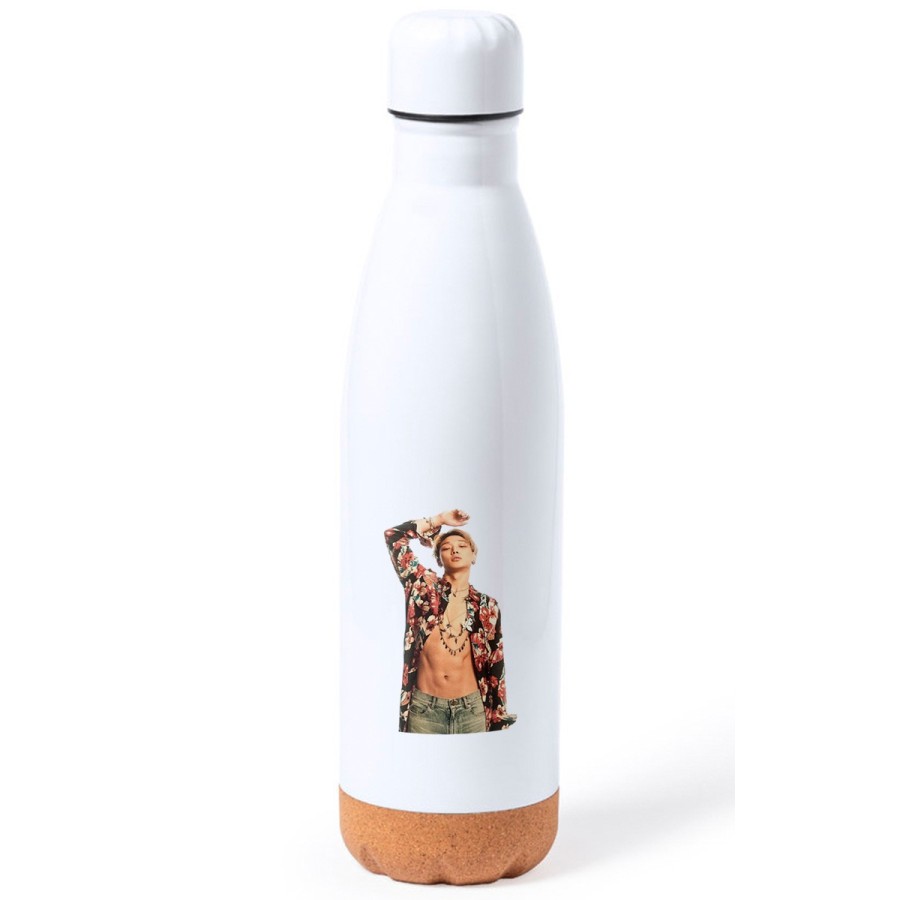 BIDON 750 ML ACERO INOXIDABLE ADORNO DE CORCHO luffy nika one piece mugiwara rey pirata transformacion tapon botella