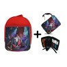 PACK MOCHILA ROJA Y ESTUCHE dracule mihawk castillo espadachín one piece zoro material escolar