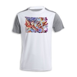 CAMISETA DISEÑO BICOLOR luffy gear five 5 vs goku ultra instinto limit breaker personalizada