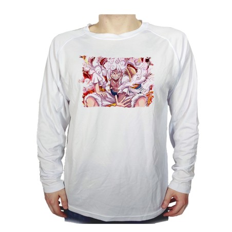 CAMISETA MANGA LARGA one piece luffy forma gear 5 hito no mi pirata nika personalizada